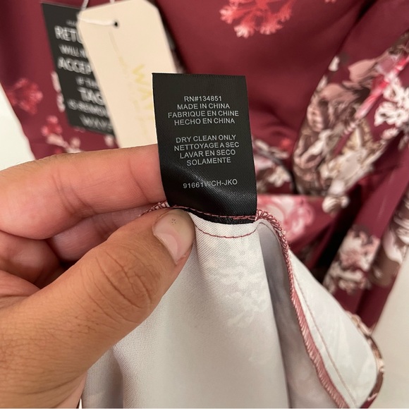 WAYF The Lainey Floral One Shoulder Twist Burgundy Gown Small - Picture 9 of 13